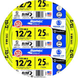 Southwire Romex Brand Simpull Solid Indoor 12/2 W/G NMB Cable 25ft coil SW# 28828221,Yellow