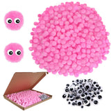 TOAOB 500pcs Pom Poms 1cm Craft Pom Poms Light Pink Fuzzy Pompoms Balls Arts and Crafts Supplies with Googly Wiggle Eyes for DIY