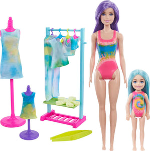 Barbie Color Reveal Toy Set, Tie-Dye Fashion Maker With Barbie & Chelsea Dolls & Accesssories, 50 Surprises Including Pets