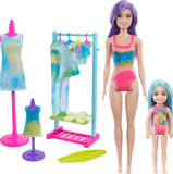 Barbie Color Reveal Toy Set, Tie-Dye Fashion Maker With Barbie & Chelsea Dolls & Accesssories, 50 Surprises Including Pets