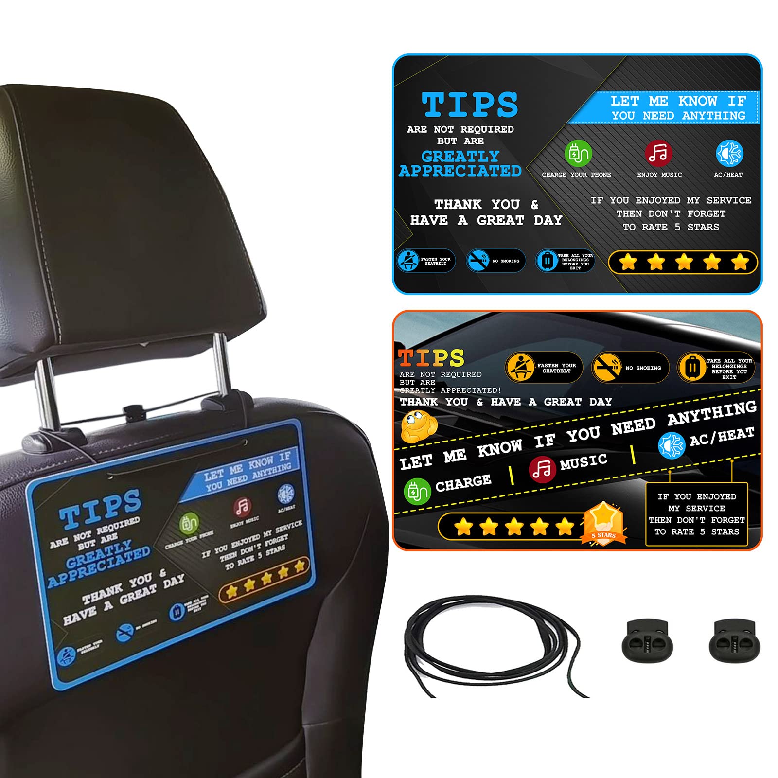 Aolamegs Rideshare Accessories Rating 5 StarsTippingTips Sign Perfect Accessory for Taxi Rating Appreciation Signs 9 * 6'' (2 Pa
