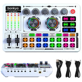 Bonkyo F999 White Live Streaming Sound Card, Professional Audio Mixer, Voice Changer Soundboard with Audio Interface, Bluetooth,