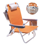 SUNNYFEEL Low Beach Chair 5 Position Lay Flat, Portable Folding Backpack Beach Chairs Heavy Duty with Cooler Bag, Cup Holder for