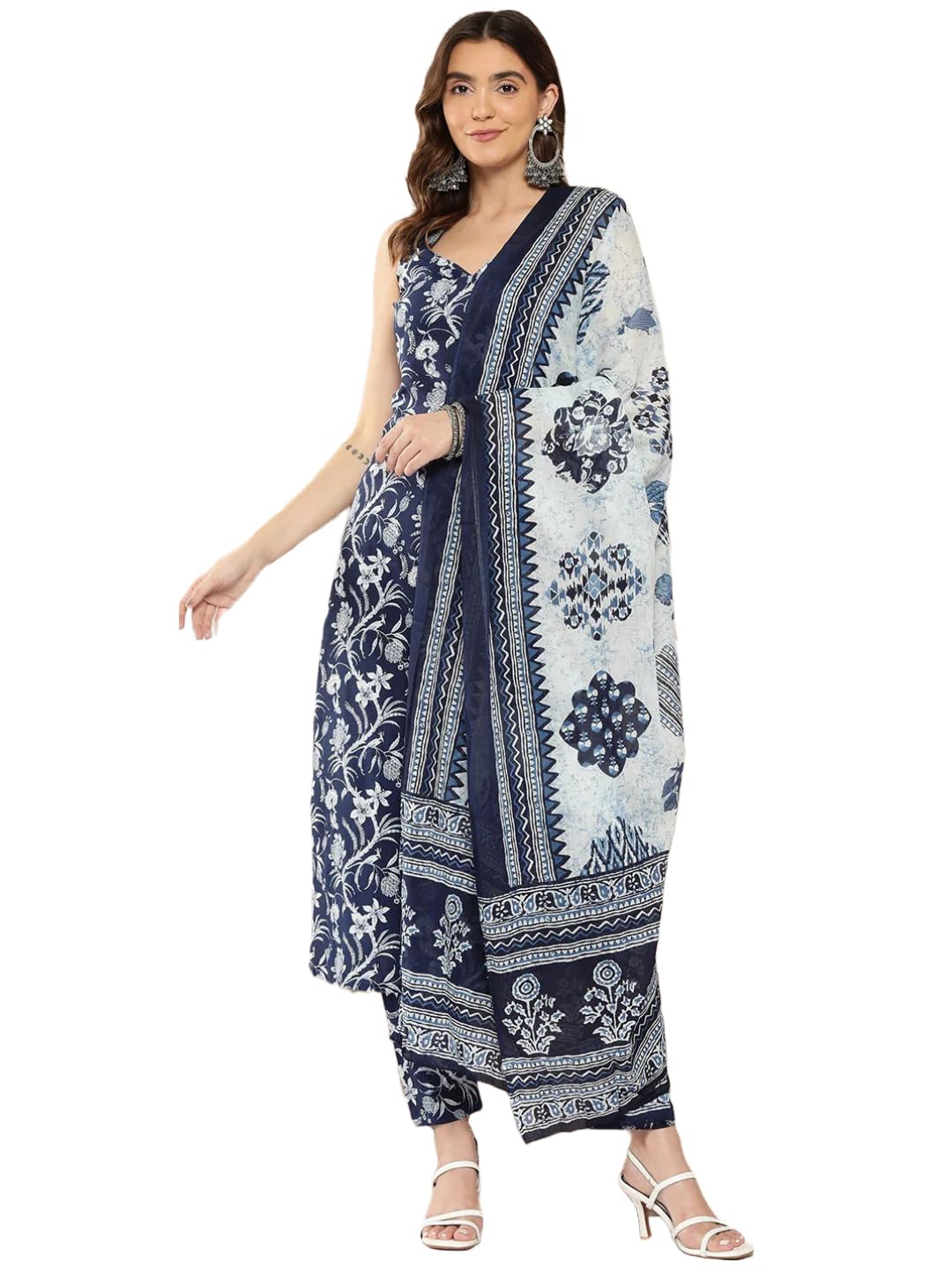Gosriki Women'S Rayon Blend Straight Printed Kurta With Pant & Dupatta (Ball-Blue-Gs_4Xl_Blue_Xxxx-Large),Blue,4,B0C96BHLNZ