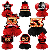 Happy 53rd Birthday Red and Black Table Honeycomb Centerpieces Balloons Theme Decor Table Decorations Table Toppers for Girls Wo