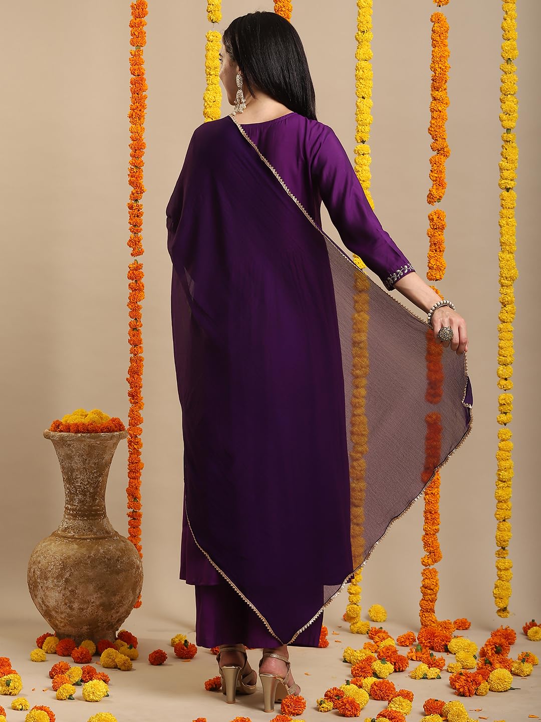 Anni Designer Women'S Rayon Blend Anarkali Embroidered Kurta With Pant & Dupatta (Nachiket Begani-Vks01_S_Begani_Small),Begani,S,Rayon Blend,Anarkali,