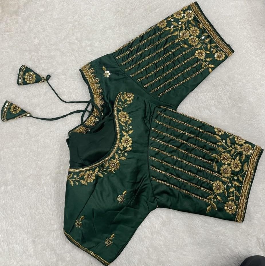 Vihu Fashion Women'S Readymade Bridal Embroidery Blouse Multi Coding Maggam Work Moti Work Indian Ethnic Designer Stitched Readymade Saree Half Sleeve Green Blouse For Women For Saree Lehenga Choli Green 38