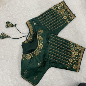Vihu Fashion Women'S Readymade Bridal Embroidery Blouse Multi Coding Maggam Work Moti Work Indian Ethnic Designer Stitched Readymade Saree Half Sleeve Green Blouse For Women For Saree Lehenga Choli Green 38