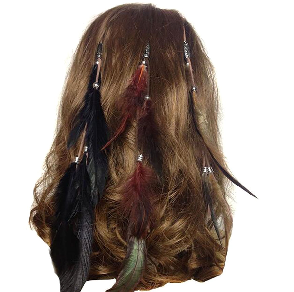 Numblartd 3 Pcs Handmade Boho Feather Clip Comb Hair Extensions - Women Lady Hippie Headdress Hairpin for Hair DIY Accessories