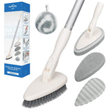 Qaestfy 4in1 Tub and Tile Shower Scrubber, 51'' Bathtub Cleaning Brush with Long Handle, Soft & Stiff Bristles Bathroom Scrub 