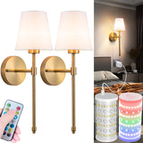 Battery Operated Wall Sconces Set Of 2, Wireless Battery Wall Light With 10000mAh RGB Rechargeable Magnetic Bulb, Rechargeable W