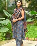Gosriki Women'S Rayon Blend Anarkali Printed Kurta With Palazzo & Dupatta (Nethra Blue-Gs_M_Blue_Medium),Blue,,B0DK9NRCVG