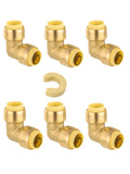 (Pack of 6) EFIELD 1/2-inch 90-Degree Elbow, Push-Fit Brass Fittings to Connect Copper, PEX, CPVC Pipe with 1/2 Disconnect Clip,
