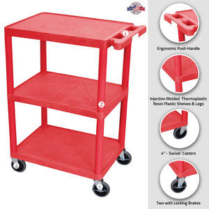 Luxor Multipurpose Storage Utility Cart 3 Shelves Structural Foam Plastic - Red