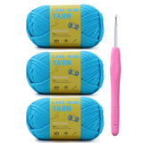 Mooaske 3 Pack (3 x 50g) Crochet Yarn with Crochet Hook - Worsted Medium Yarn for Crocheting - Easy-to-See Stitches Cotton-Nylon