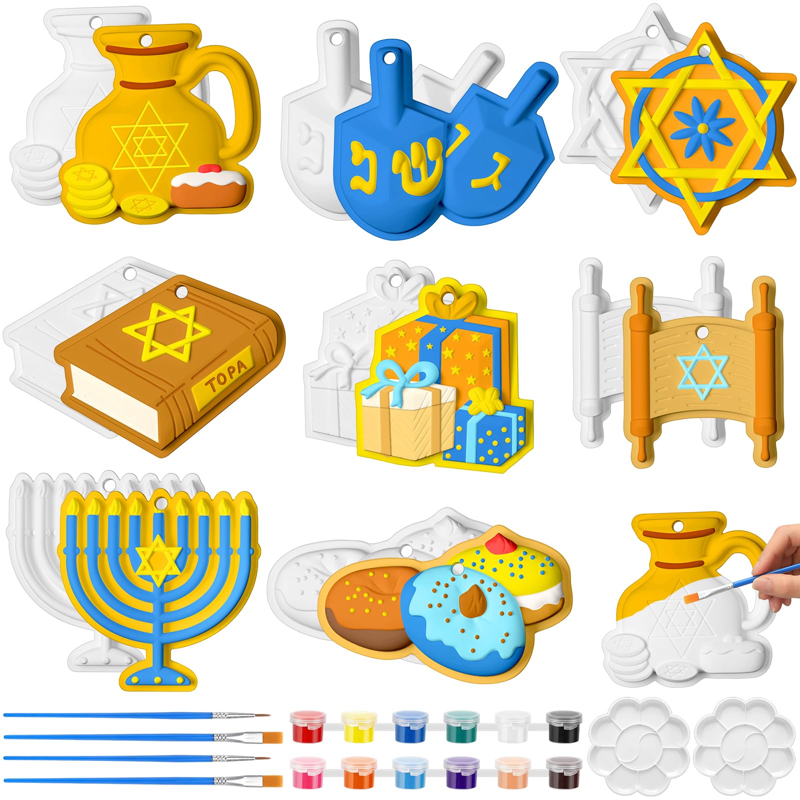Syhood 24 Pcs Ceramic to Paint Hanukkah Dreidel Ornaments Crafts Paint Your Own Art Kit DIY Ceramics Chanukah Ceramic Christmas 