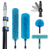 Hicavar 30 Foot High Ceiling Fan Duster With 6-18 Foot Extension Pole Extendable Reusable Cobweb Feather Window Cleaning Squeegee Kit Blue -Like New