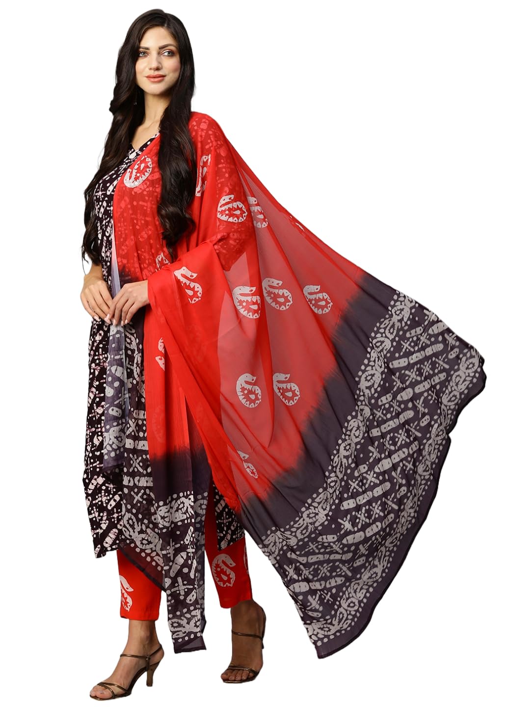 Anni Designer Women'S Cotton Blend Straight Printed Kurta With Pant & Dupatta (Sukar Blue-Nw_Xxl_Brown_Xx-Large),Brown,2XL