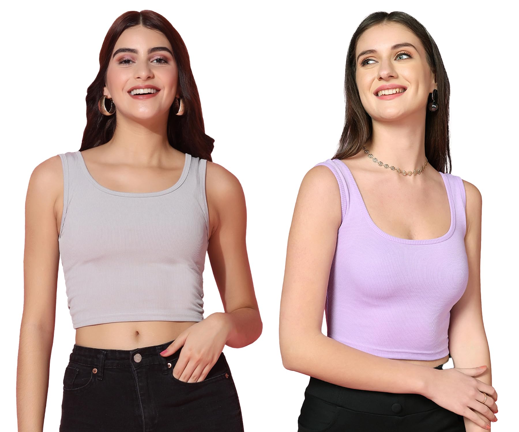 Toplot Women'S Combo Solid Ribbed Scoop Neck Sleeveless Slim Fit Tank Top Pack Of 2 (Combo-5069-Gry-Prl-Xl),Grey-Purple,,B0CG5HM7QY