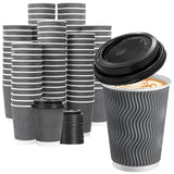 Lamosi 500 Pack - 12 oz Insulated Disposable Coffee Cups with Lids, To Go Paper Coffee Cups with Lids, Corrugated Ripple Wall Cu