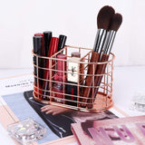 Sewhome Rose Gold 3 Compartment Metal Pen Stand Desk Organiser For Stationery And Desk Accessories