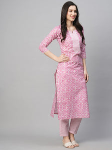 Gosriki Women'S Cotton Blend Printed Straight Kurta With Pant (Kavi Pink-Gs_Xxl_Pink_Xx-Large),Pink,2,B0BSVF87N7