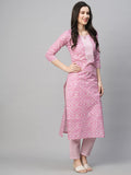 Anni Designer Women'S Cotton Blend Printed Straight Kurta With Pant (Kavi Pink-Nwfb08_S_Pink_Small),Pink,S,Cotton Blend,Regular,Pants
