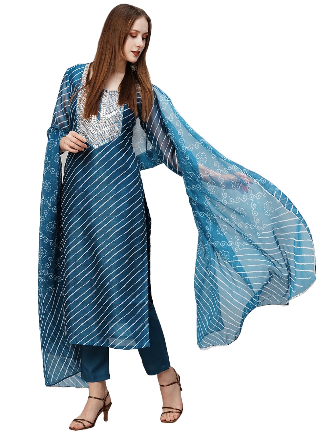 Gosriki Women'S Cotton Blend Straight Printed Kurta With Pant & Dupatta (Doremi Kerocin-Gs_Xl_Kerocin_X-Large) Dark Blue,Dark Blue,,B0D73VB1Z6