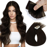 Sunny Hair Tape in Hair Extensions Real Human Hair Invisible Remy Hair Extensions Tape ins for Women Dark Brown 16 inch 25G