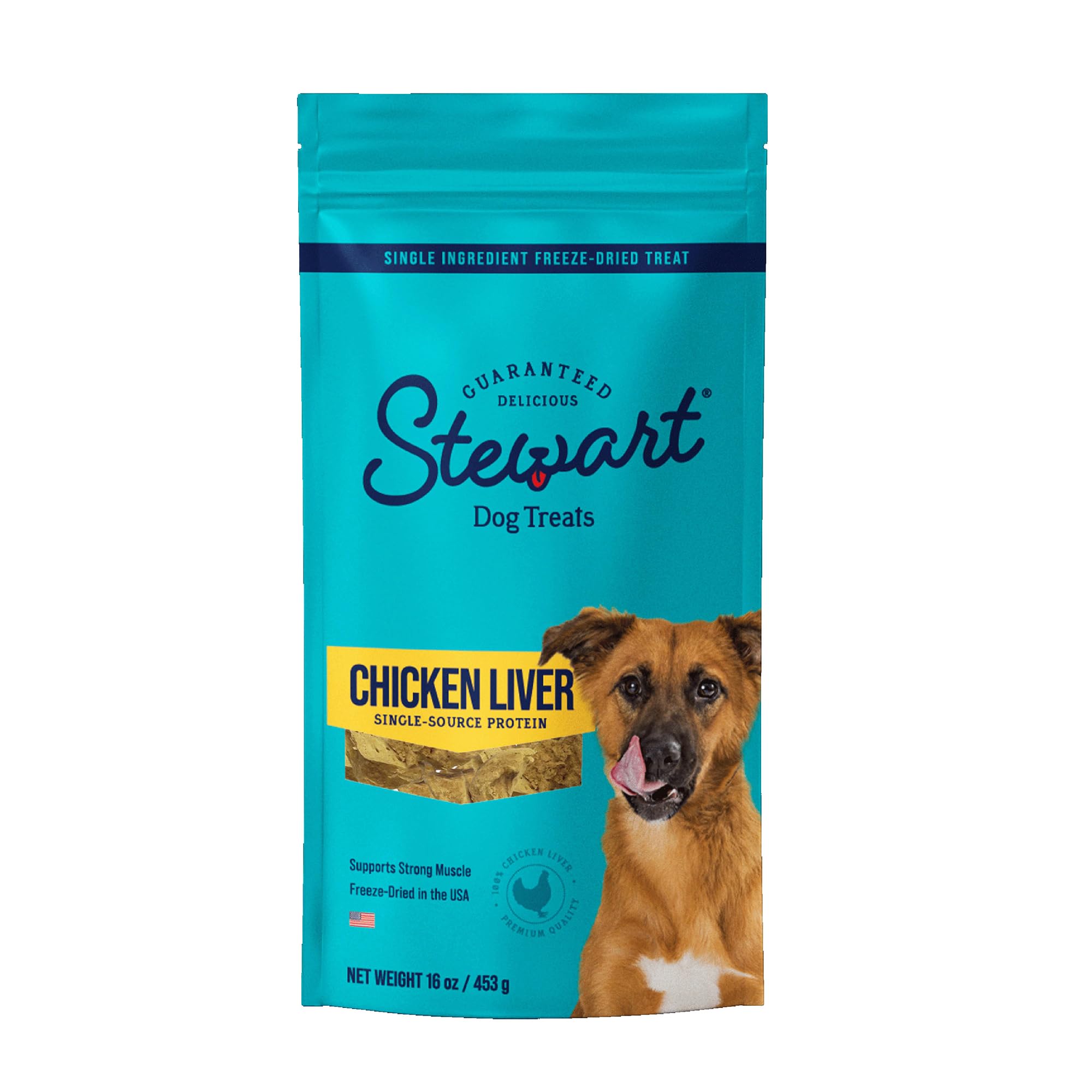 Stewart Freeze Dried Dog Treats, Chicken Liver, Grain Free & Gluten Free, 16 Ounce Resealable Pouch, Single Ingredient, Made In