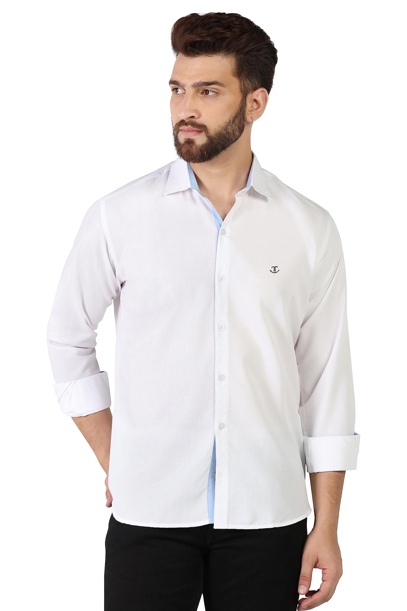 Toplot Men'S Solid Slim Fit Cotton Blend Casual Shirt With Spread Collar & Full Sleeves (Plain-Shirt-5112-White-L),White,,B0C65XFMZ3