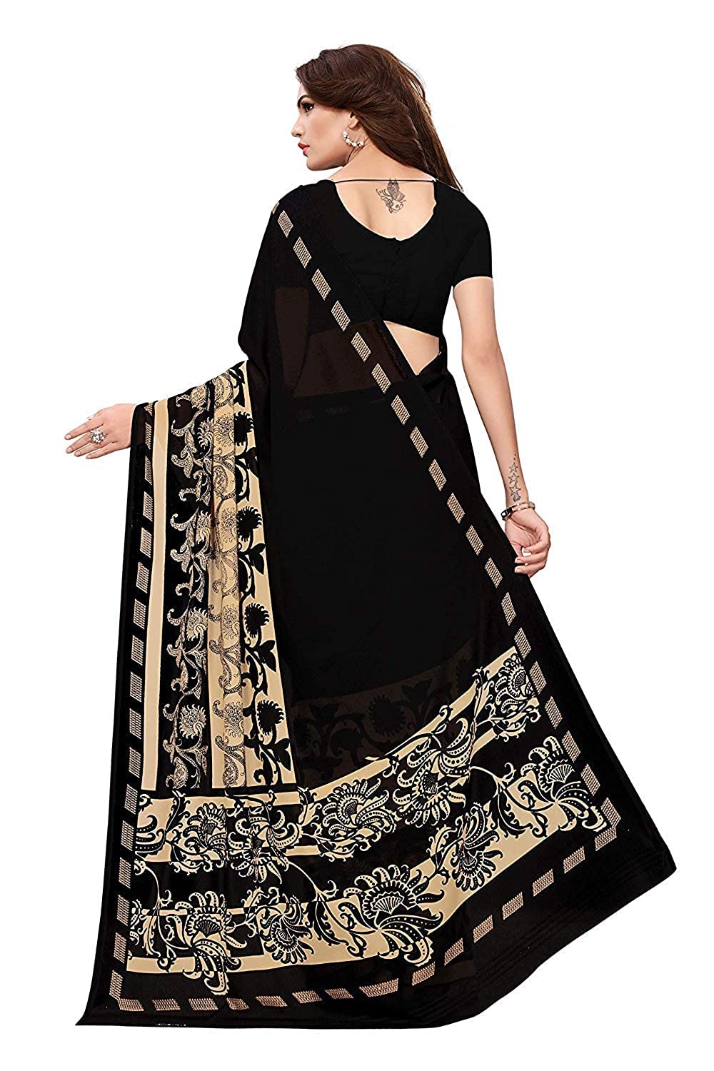 Anni Designer Georgette Saree With Blouse Piece (Black Gerog_Black_Free Size),Multicolour,Free Size,faux georgette,with blouse piece,Saree