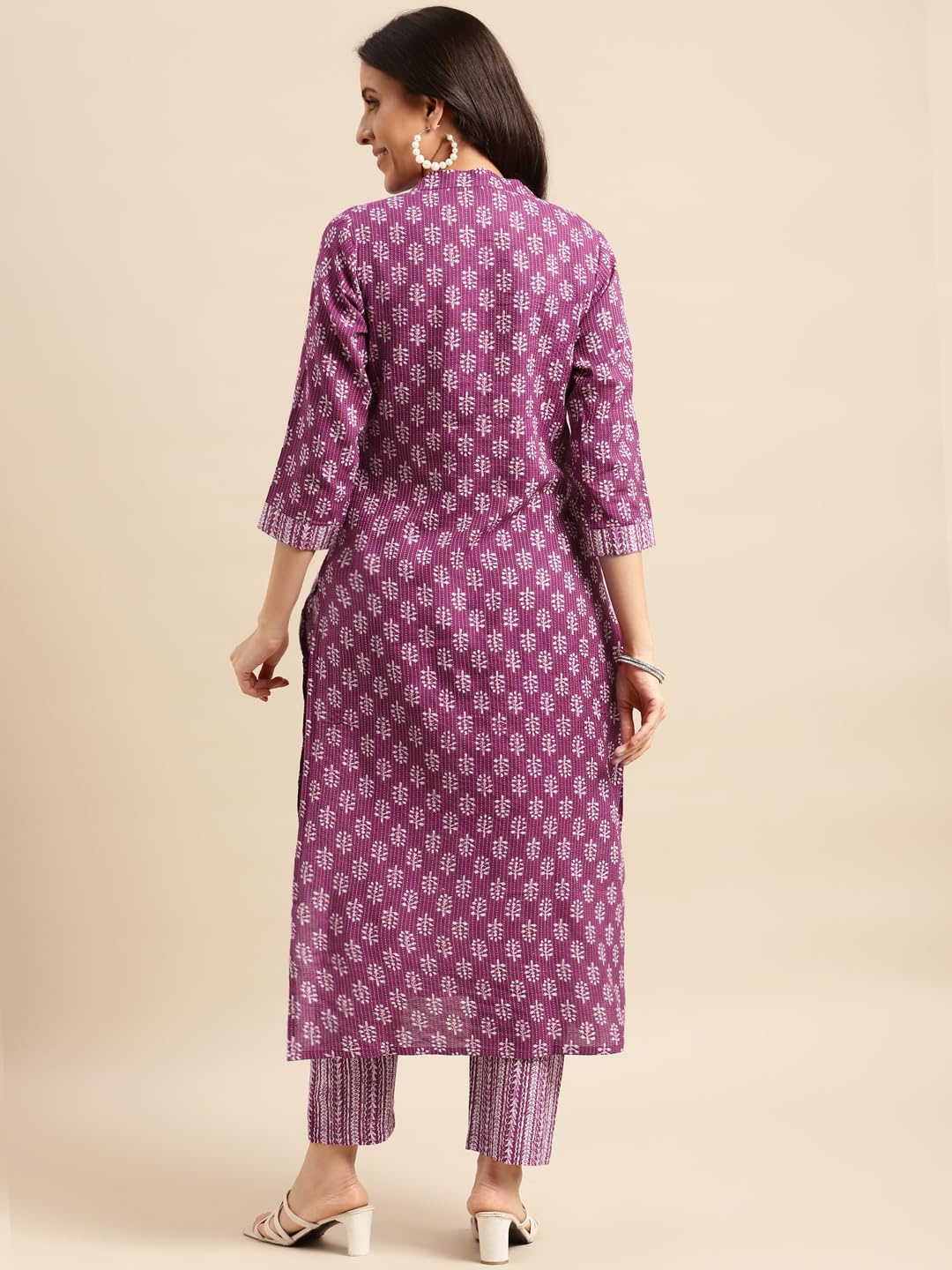 Anni Designer Women'S Cotton Blend Straight Printed Kurta With Pant (Raina Purple-Nwg_M_Purple_Medium),Purple,M,Cotton Blend,Regular,Kurta