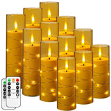 Da by Flameless Candles with Recessed String Light, Battery Operated Candles, Acrylic LED Pillar Candles with Remote Control and