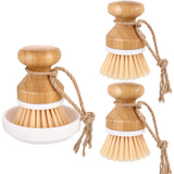 Boao 3 Pieces Bamboo Dish Scrub Brush Natural Wooden Kitchen Cleaning Scrubbers Durable Bamboo Palm Household Pot Scrubber Brush