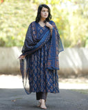 Gosriki Women'S Rayon Blend Printed Anarkali Kurta With Pant & Dupatta (Ampm Blue-Gs_L_Blue_Large),Blue,,B0DBG2HK5T
