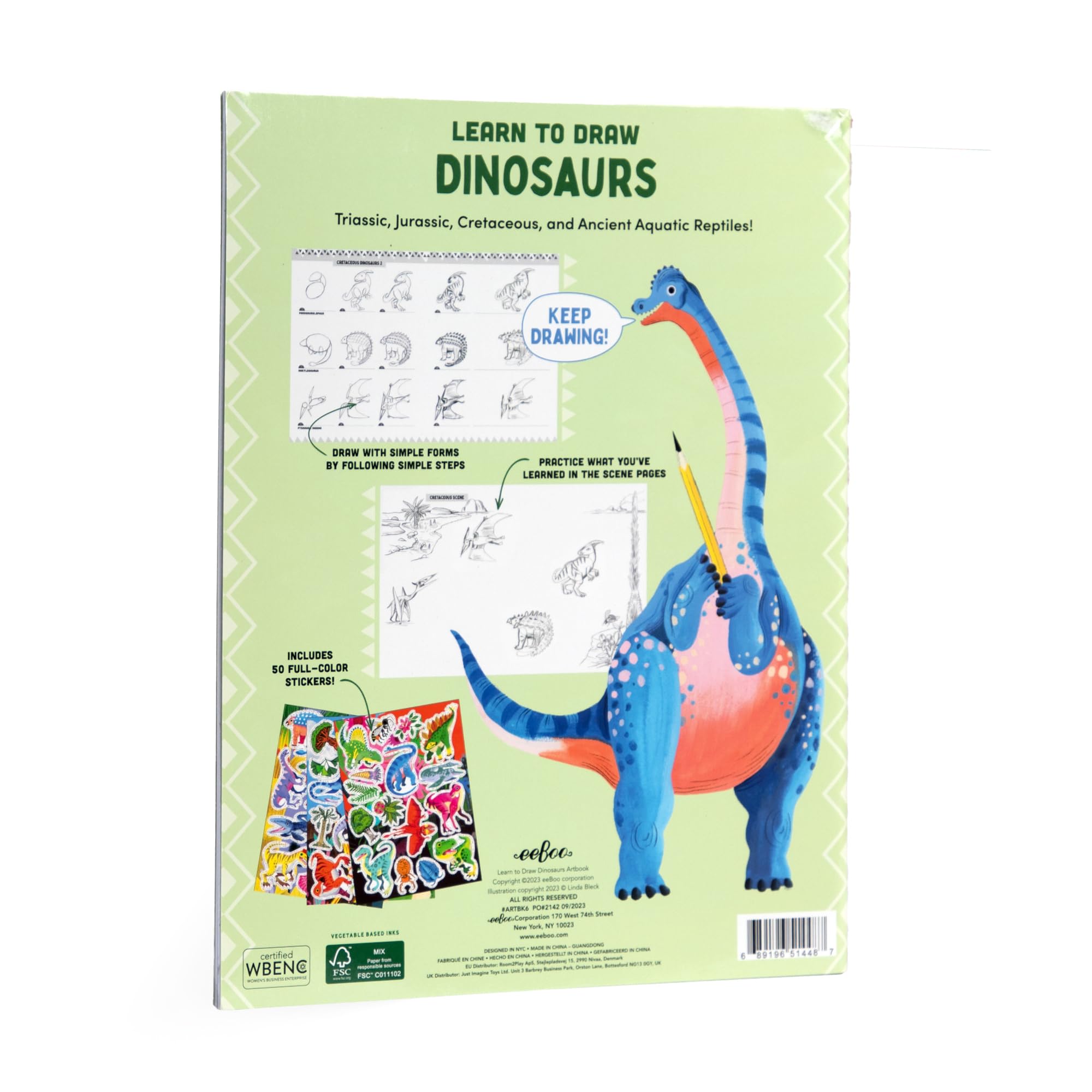 eeBoo: Learn to Draw - Dinosaurs - Drawing Guidebook, 50+ Stickers, Themed Step-by-Step Lessons, Simple Forms in Simple Steps, K