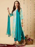 Gosriki Women'S Rayon Blend Straight Printed Kurta With Pant & Dupatta (Tiedye Blue-Gs_S_Blue_Small),Blue,,B0CJ4Y5R96