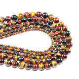 Gemstone Beads for Jewelry Making, Sold per Bag 5 Strands Inside, Mix Tiger Eyes Stone 10mm