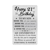 MOQIYXL 21st Birthday Card for Son, 21 Year Old Gifts for Son Engraved Wallet Card
