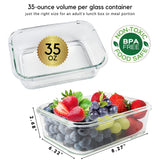 Brieftons Glass Meal Prep Containers: 5 Pack, 35 Oz with Airtight, Leakproof Snap Locking Lids, Perfect for Food Storage, Lunch