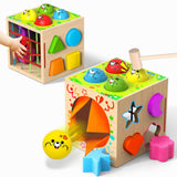 4-in-1 Montessori Toys for 1+ Year Old - Shape Sorting Activity Cube, Hammer Pounding Game, Baby Blocks & Sensory Toys for Toddl