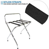 High-Back Luggage Rack, Lightweight Fold-Flat Design, Compact Chrome Finish