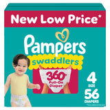 Pampers Diapers - Swaddlers 360 - Size 4, 56 Count, for up to 100% Leakproof Premium Skin Protection (Packaging May Vary)