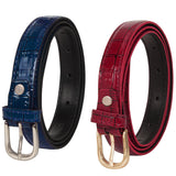Sidewok Combo Of Croco Print Shiny Glossy Casual/Formal Sleek Belts For Women/Girls (Blue & Red)