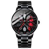 Oculus Men'S Racing Rim Design Rolling Car Red Brake Caliper, 360 Spinning Rotating Gyro Dial, Black Stainless Steel Band Quartz
