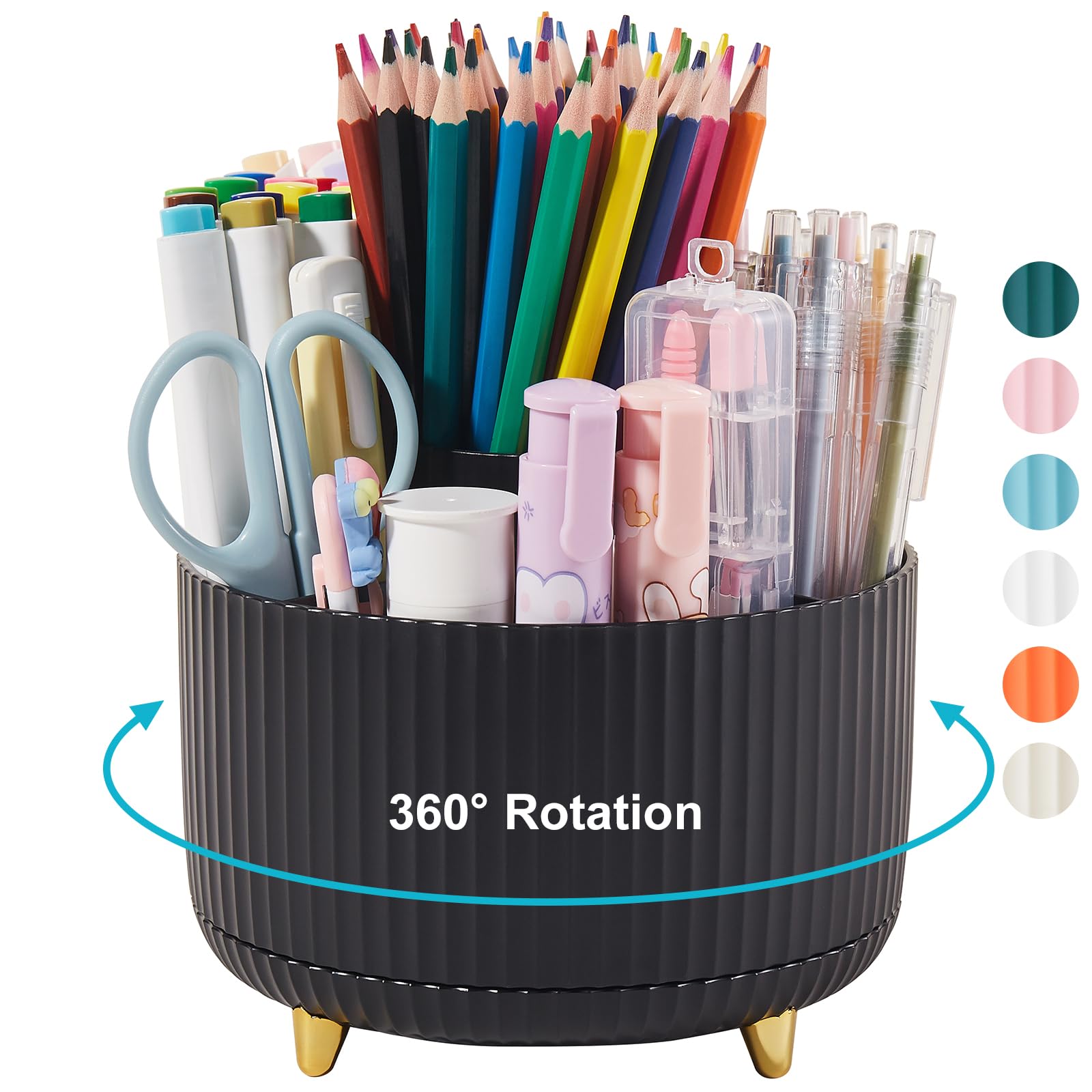 Lolocor Desk Pencil Pen Holder, 5 Slots 360 Degree Rotating Pencil Pen Organizers Desk Organizers for Office Accessories Shool S