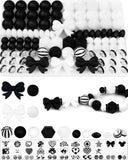 106PCS FIVEIZERO Black & White Focal Silicone Beads for Keychain Making - Bow, Round, Lentil, Hexagon & Rhinestone Spacer Beads 