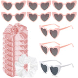 PLULON 9 Pairs Heart Shaped Sunglasses with 9 Pieces Satin Hair Scrunchies Bachelorette Party Heart Sunglasses Bulk Bride Brides