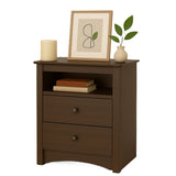 Prepac Sonoma 2 Drawer Nightstand: Elegant Bedroom Furniture, Bedside Table with Open Shelf, 23.25W x 16D x 28H, Espresso